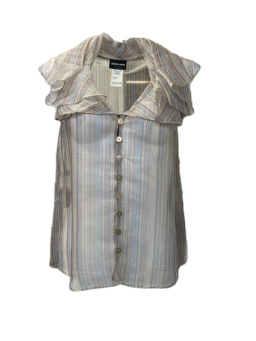 GIORGIO ARMANI Women's Beige & Blue Striped Silk Blouse 554229 $1,250 NWT