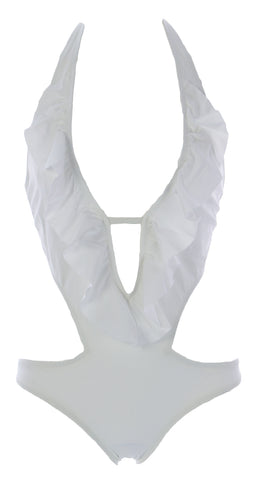 NAILA Women's White Monokini W/Ruffles JAVA $145 NEW