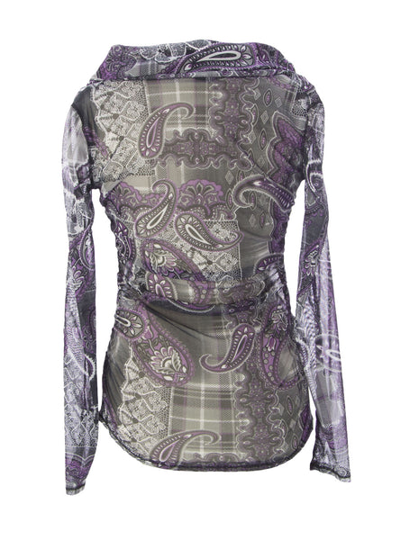 JULES & JIM Maternity Women's Purple/Grey Checkered Blouse H09248 Sz M $78 NEW