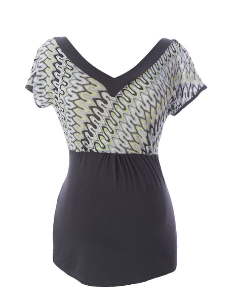 JULES & JIM Maternity Women's Grey/Multi V-Neck Blouse J13251 Sz M $89 NEW