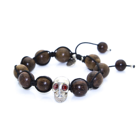 KRISS & JULES Ebony and Silver Skull Shamballa Bracelet C0911 $215 NEW