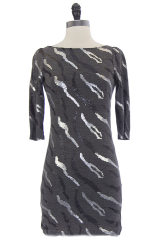 VON VONNI Women's Gray Sequinned London-C Elbow Sleeve Dress $170 NEW