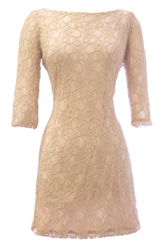 VON VONNI Women's London-C Beige Lace Elbow Sleeve Dress Sz M $265 NEW