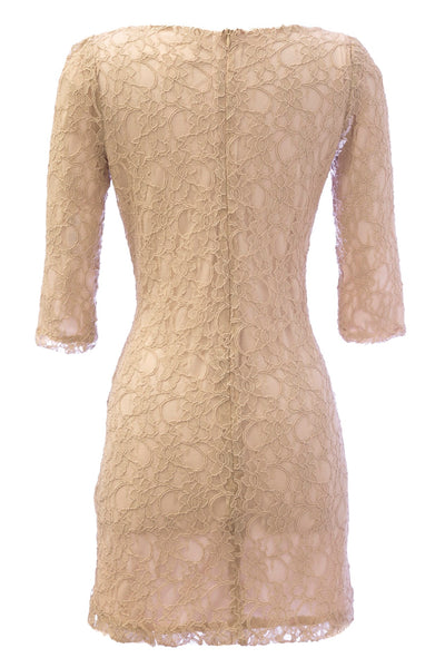 VON VONNI Women's London-C Beige Lace Elbow Sleeve Dress Sz M $265 NEW