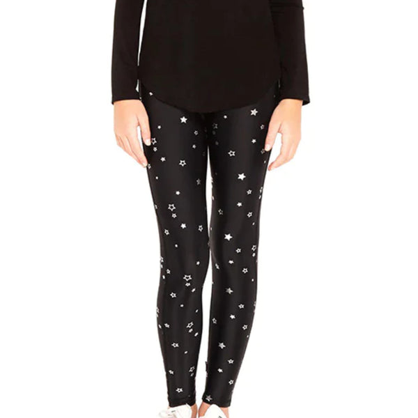 TEREZ Girl's Black Small Stars Foil Leggings #11177763 16 Years NWT