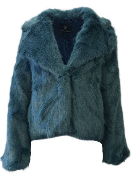 UNREAL FUR Women's Blue Vegan Fur Madam Butterfly Jacket #8900435 Small NWT