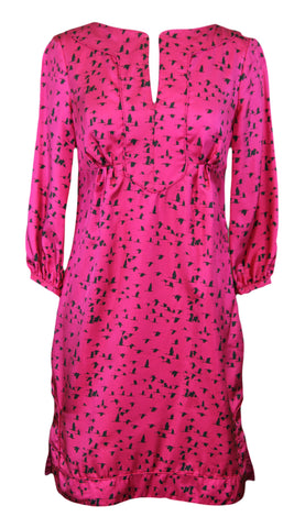 ELIZABETH MCKAY Pink Bird Print 3/4 Sleeve Marilou Shift Dress 5074 $280 NWT