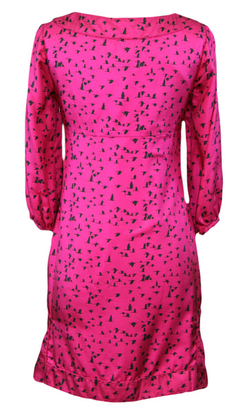 ELIZABETH MCKAY Pink Bird Print 3/4 Sleeve Marilou Shift Dress 5074 $280 NWT