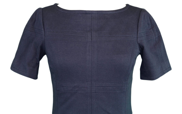 ELIZABETH MCKAY Martin Navy Blue Half Sleeve Boat Neck Shift Dress 7063 $275 NWT