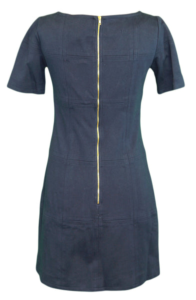 ELIZABETH MCKAY Martin Navy Blue Half Sleeve Boat Neck Shift Dress 7063 $275 NWT