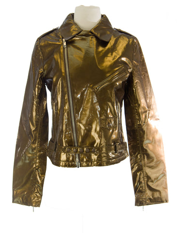 CUSTO BARCELONA Women's Perfecto Gold Diagnal Zip Jacket R793004 $800 NWT