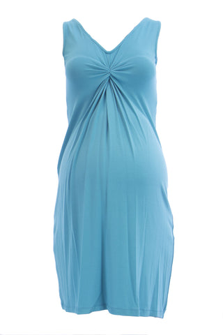 OLIAN Maternity Women's Front Twist Accent V-Neck Dress X-Small Bay Teal