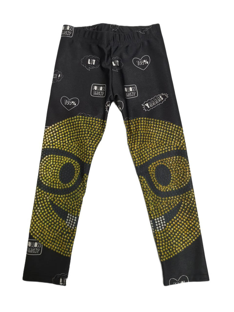 TEREZ Girl's Black Crystal Emoji Nerd Leggings #4037712 4 Years NWT