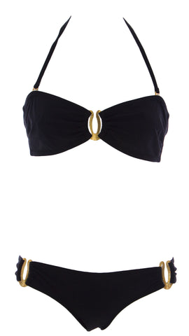 NAILA Women's Solid Black Convertible Bikini Set PATAYA $130 NEW