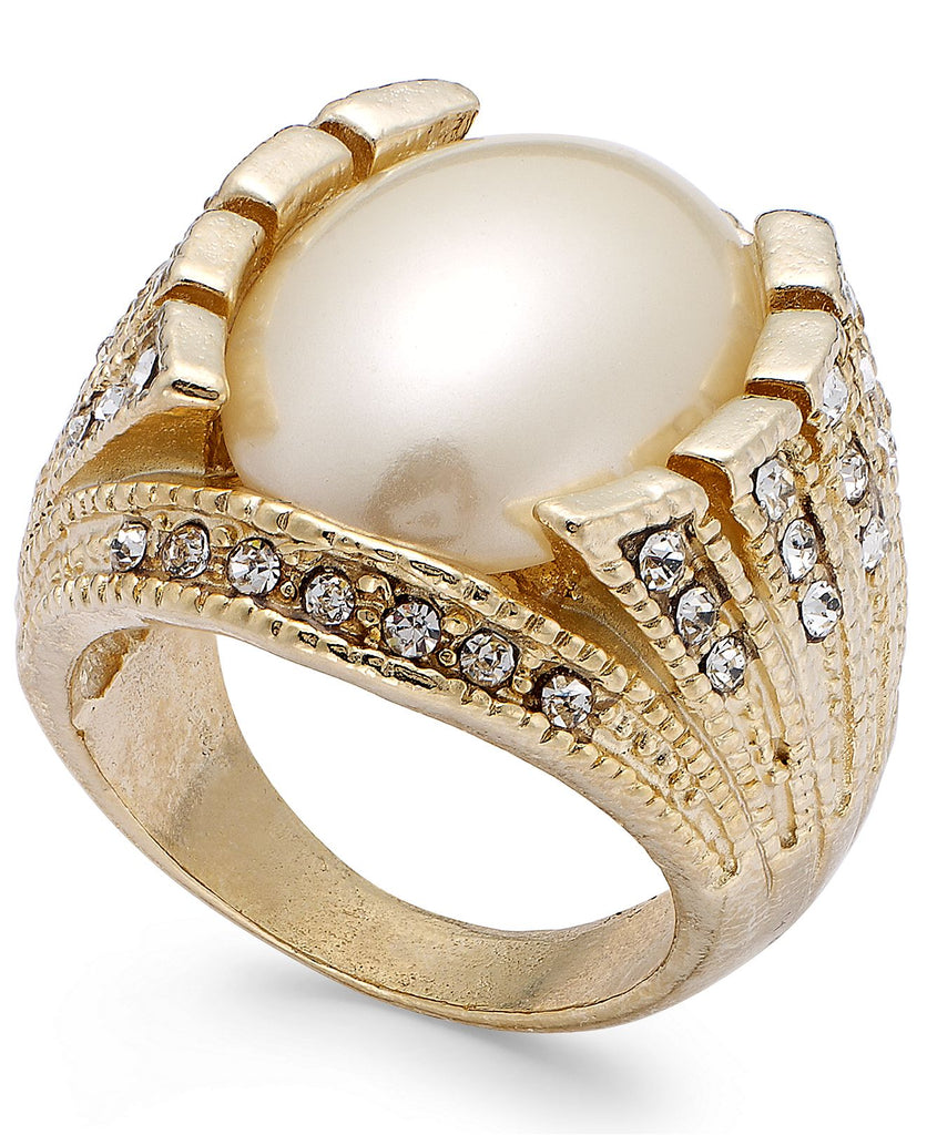INC International Concepts 14K Gold-Plated Imitation Pearl Ring R0800153P NEW