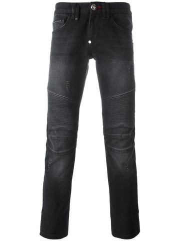 Philipp Plein Men's Black Wash Raiatea Biker Straight Cut Jeans Sz 36 $1,240 NEW