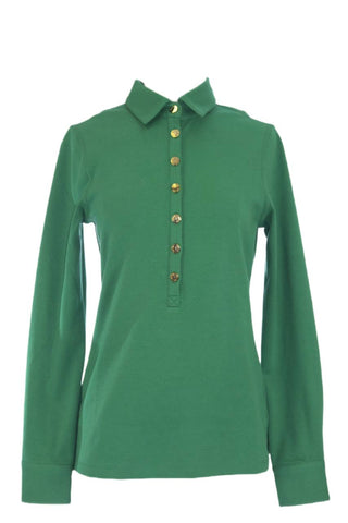 ELIZABETH MCKAY Jolly Green Long Sleeve  Joanne Polo Shirt 7071 $135 NWT