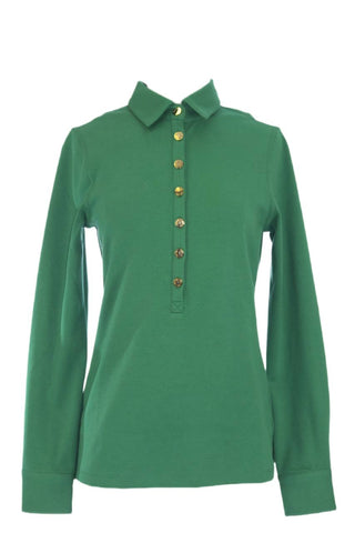 ELIZABETH MCKAY Jolly Green Long Sleeve  Joanne Polo Shirt 7071 $135 NWT