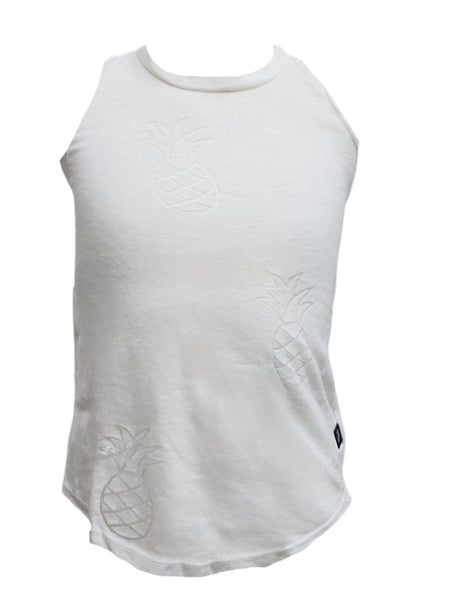TEREZ Girl's White Pineapple Burnout Tank Shirt #339031095 NWT