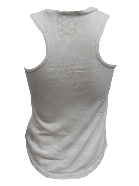 TEREZ Girl's White Pineapple Burnout Tank Shirt #339031095 NWT