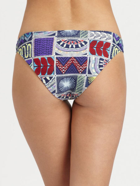 MARA HOFFMAN Quilts Navy Graphic Classic Mid Rise Bikini Bottom $97 NWT