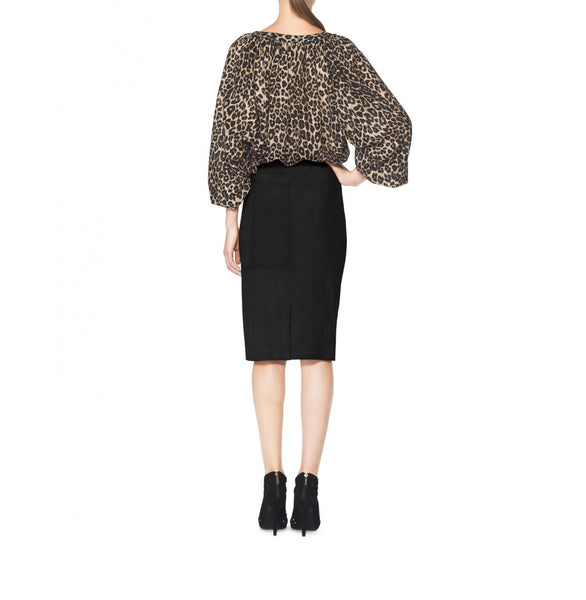Tamara Mellon of Black Suede Fringe Slim Skirt $895 NEW