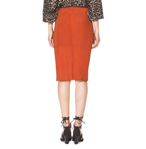 Tamara Mellon of Burnt Orange Suede Fringe Slim Skirt $895 NEW