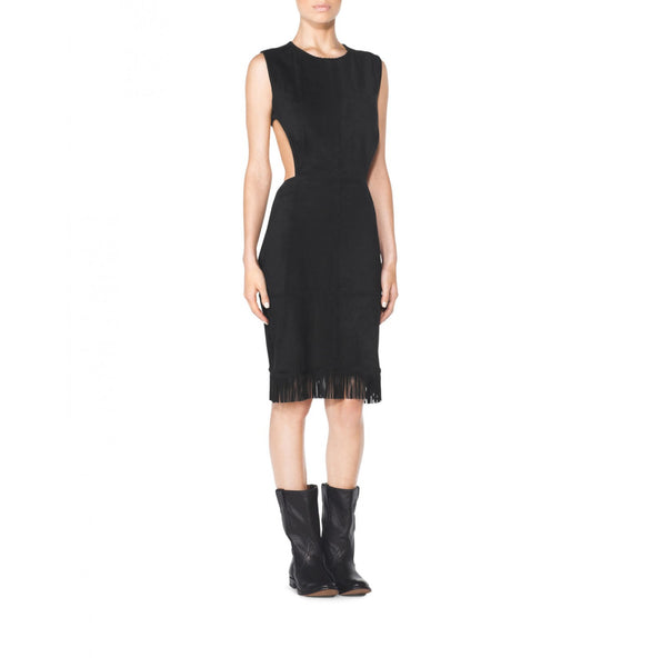Tamara Mellon Black Suede Fringe Cutout Dress $995 NEW