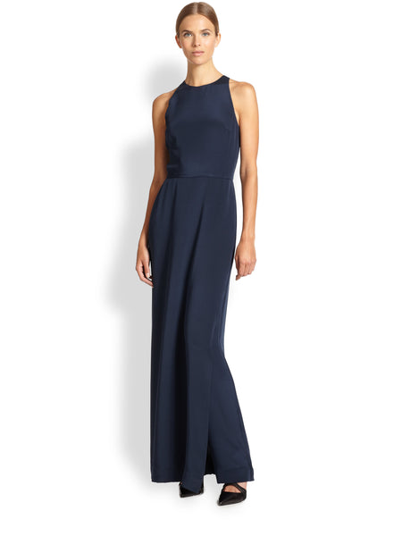 Tamara Mellon Navy Open Back Silk Jumpsuit Dress $1,295 NEW