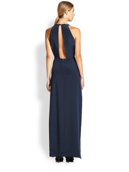 Tamara Mellon Navy Open Back Silk Jumpsuit Dress $1,295 NEW