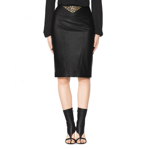 Tamara Mellon of Black Studded Leather Slim Skirt $1,195 NEW