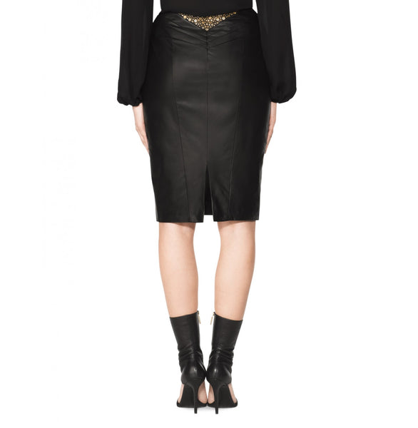 Tamara Mellon of Black Studded Leather Slim Skirt $1,195 NEW