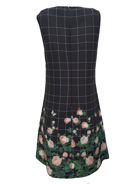 ERIN Women's Black Roses Plaid Dress #512216986220 4 NWT