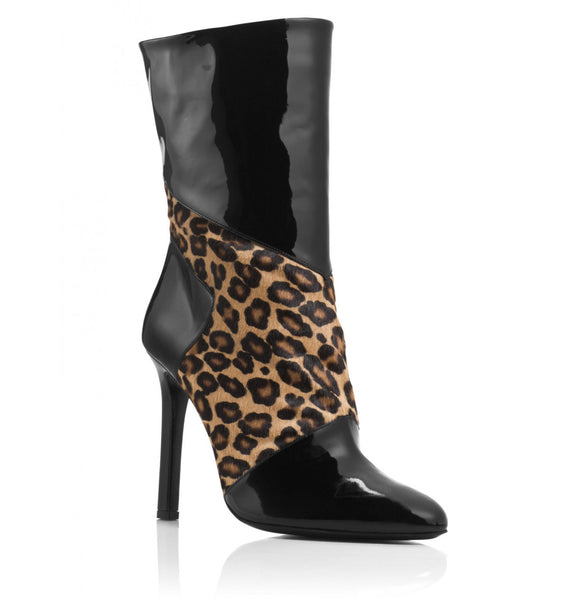 Tamara Mellon Leopard Rebellious Patent Boots 105MM Heels $995 NEW