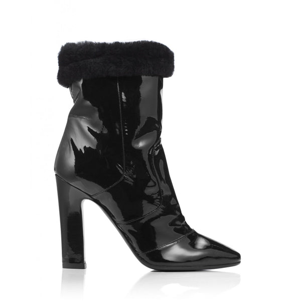 Tamara Mellon Patent/Shearling Crush Boots 105MM Heels $1,895 NEW