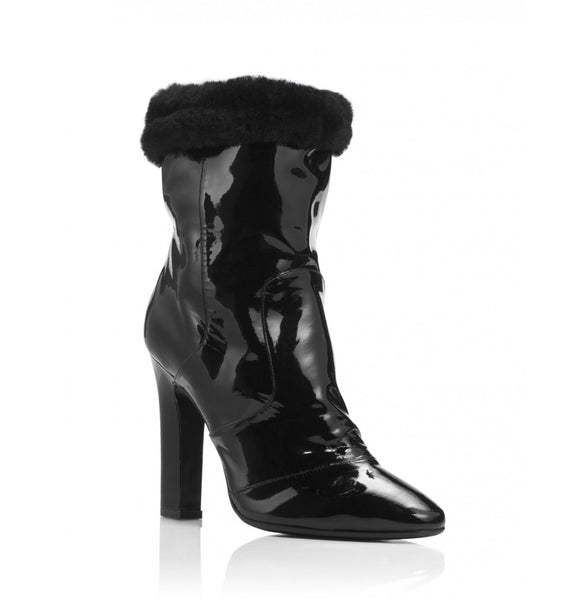 Tamara Mellon Patent/Shearling Crush Boots 105MM Heels $1,895 NEW