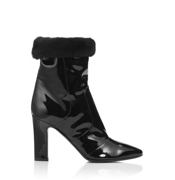 Tamara Mellon Patent/Shearling Crush Boots 90MM Heels $1,895 NEW