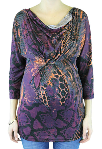 9 FASHION Maternity Sendi Multi-Color Snake Print 3/4 Sleeve Blouse Sz S $69 NWT