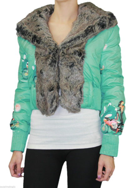 CUSTO BARCELONA Womens Cold Highway Teal Cropped Jacket 592466 $454 NWT