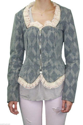 CUSTO BARCELONA Women's Silver Corse Lace Trim Jacket RT592307 $787 NWT