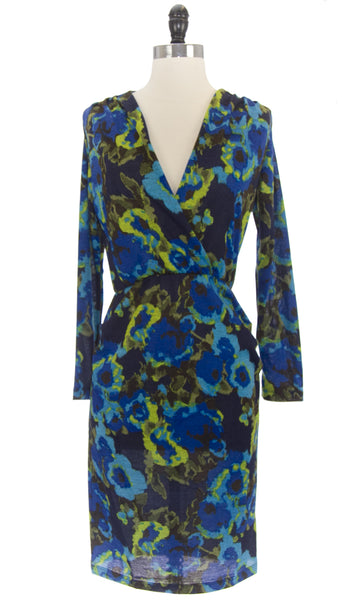 VON VONNI Women's Susanne Blue Floral Long Sleeve V-Neck Dress $130 NEW