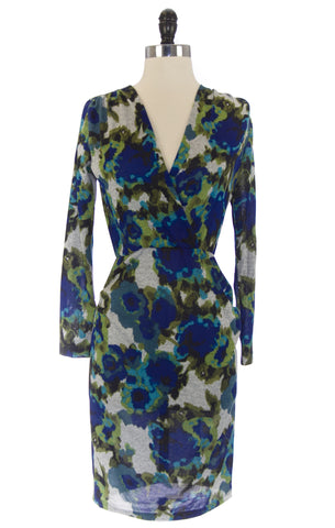 VON VONNI Women's Susanne Gray Floral Long Sleeve V-Neck Dress Sz S $130 NEW
