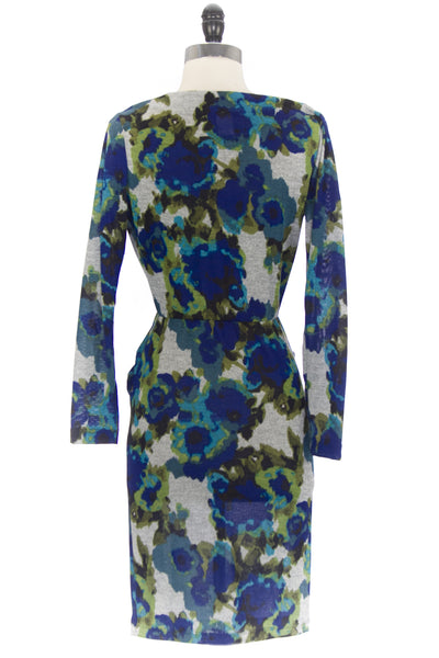 VON VONNI Women's Susanne Gray Floral Long Sleeve V-Neck Dress Sz S $130 NEW