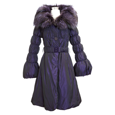 Iridescent Purple Silver Fox Fur Bell Sleeve Parka T089-VA IT 46 $2,130 NEW