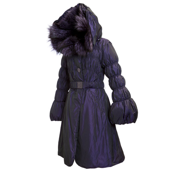 Iridescent Purple Silver Fox Fur Bell Sleeve Parka T089-VA IT 46 $2,130 NEW