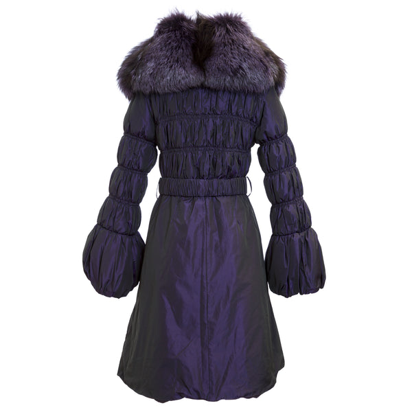 Iridescent Purple Silver Fox Fur Bell Sleeve Parka T089-VA IT 46 $2,130 NEW