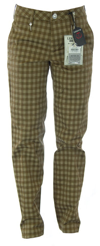 LEROCK Women's Brown Checkered Straight Leg Soft Fit High Waist Pants NEW