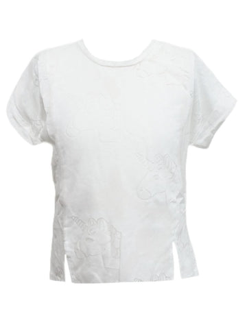 TEREZ Girl's White Unicorn Emoji T-Shirt #33697962 NWT