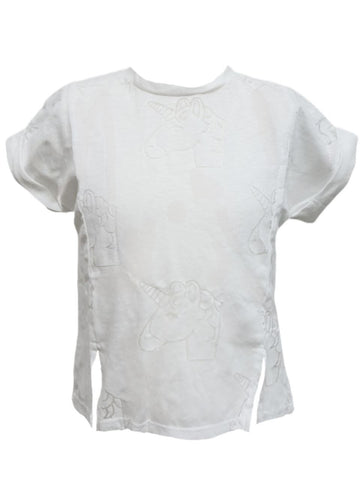 TEREZ Girl's White Unicorn Emoji T-Shirt #33697962 Medium NWT