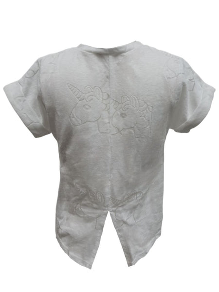 TEREZ Girl's White Unicorn Emoji T-Shirt #33697962 Medium NWT